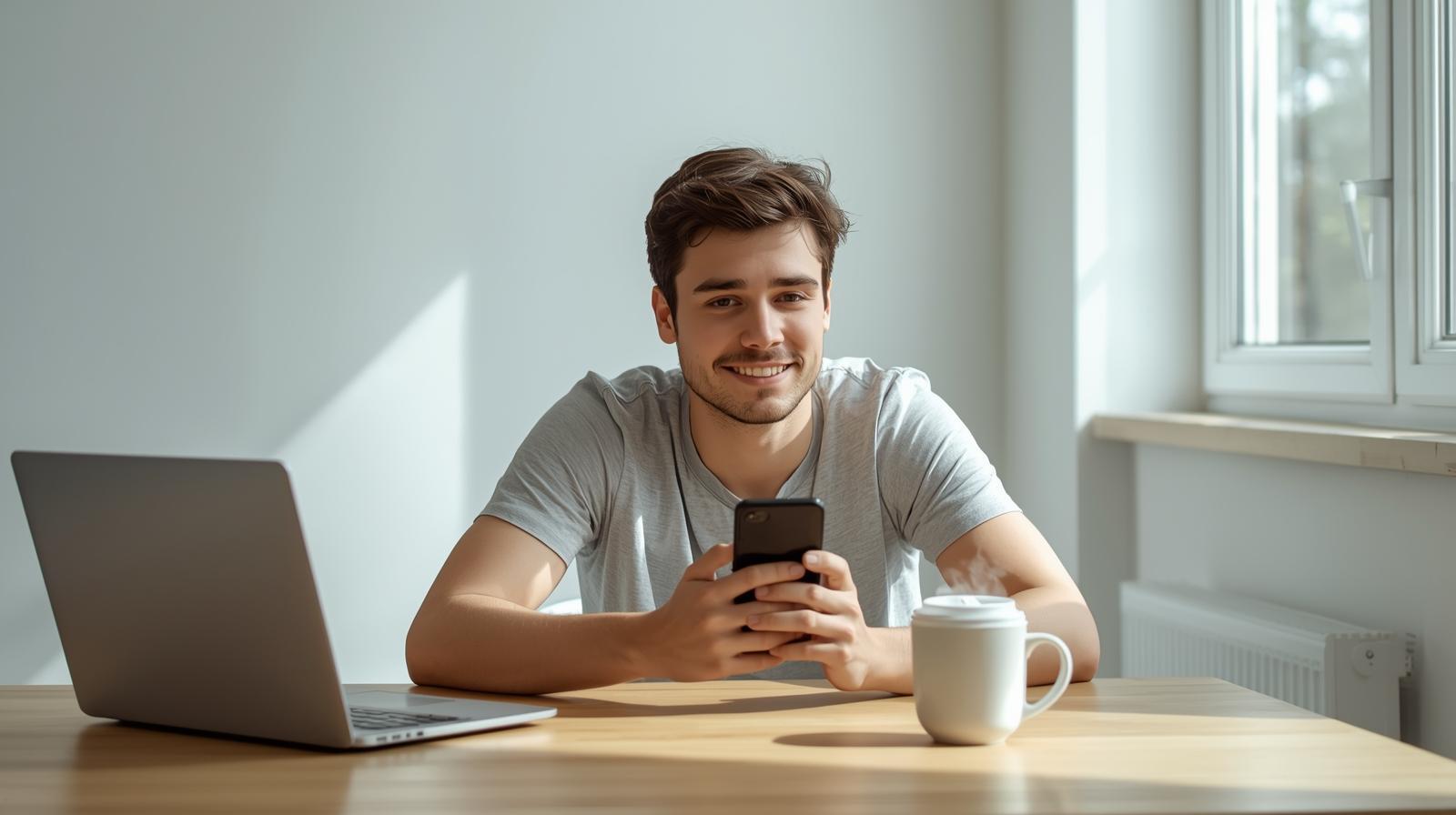Person browsing blurred betting site on laptop in bright relaxed home setting.